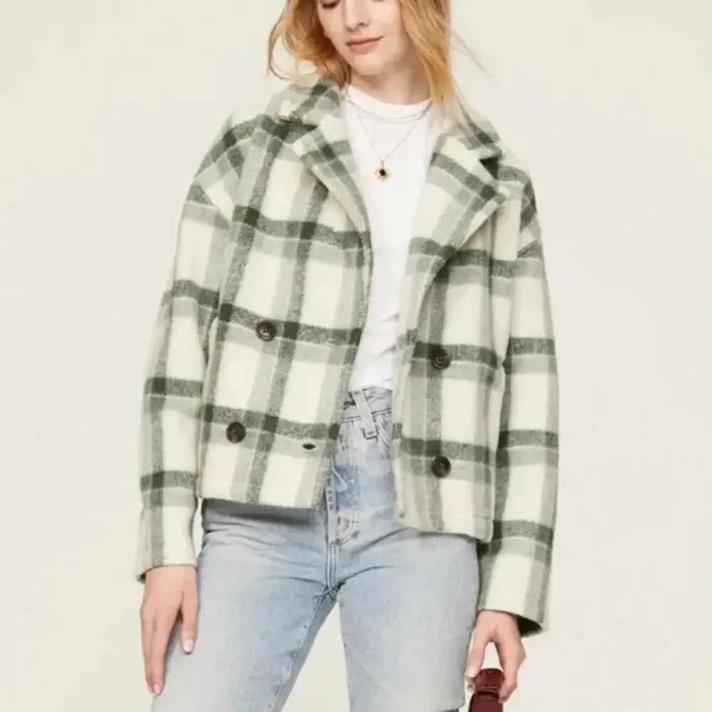 Madewell Jacquard Double-Breasted Crop Blazer in Plaid Size S
